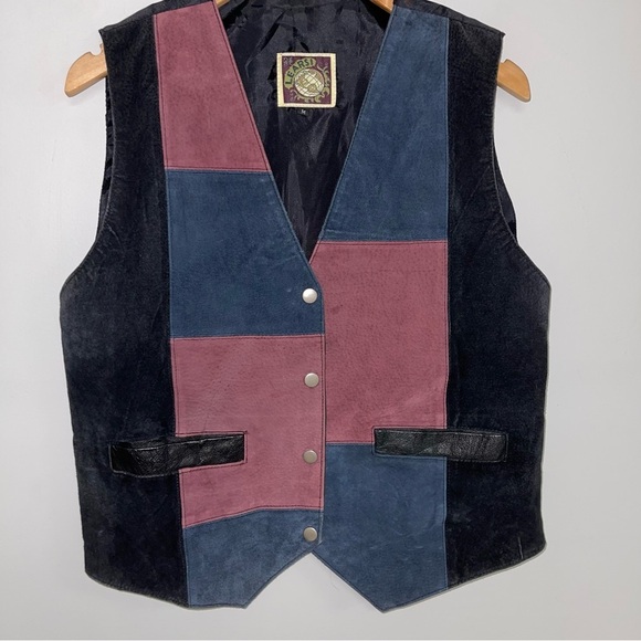 Learsi Leather Vest Men's Size Medium Red Blue Black Vintage Patchwork Lined - Picture 3 of 6